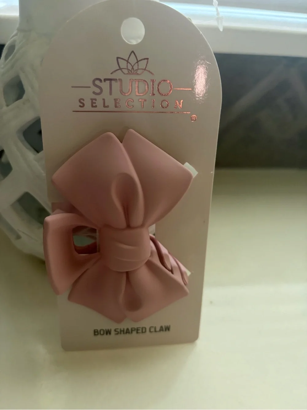 Pink Bow Hair Claw & Spa Headband Set in clear tote